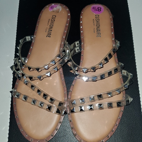 Cushionaire Shoes - Women's Studded Sandals - Silver